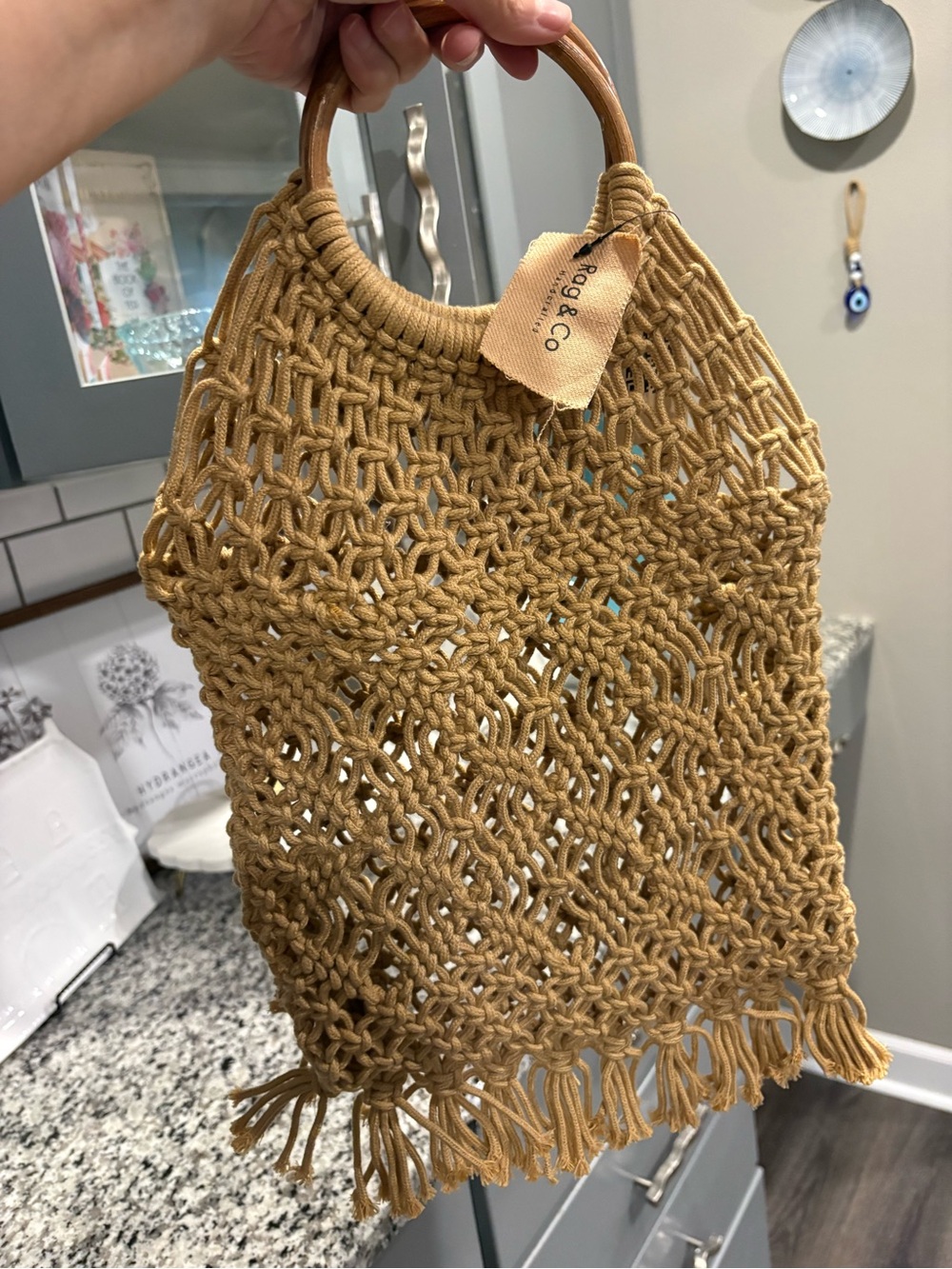 Rag & Co Woven Macramé Tote in Tan - Picture 7 of 7